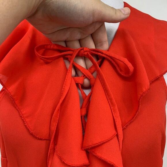 Rinascimento Blouse Womens S Small Red Ruffle Flap Lace Up Sleeveless Made Italy - Picture 4 of 11